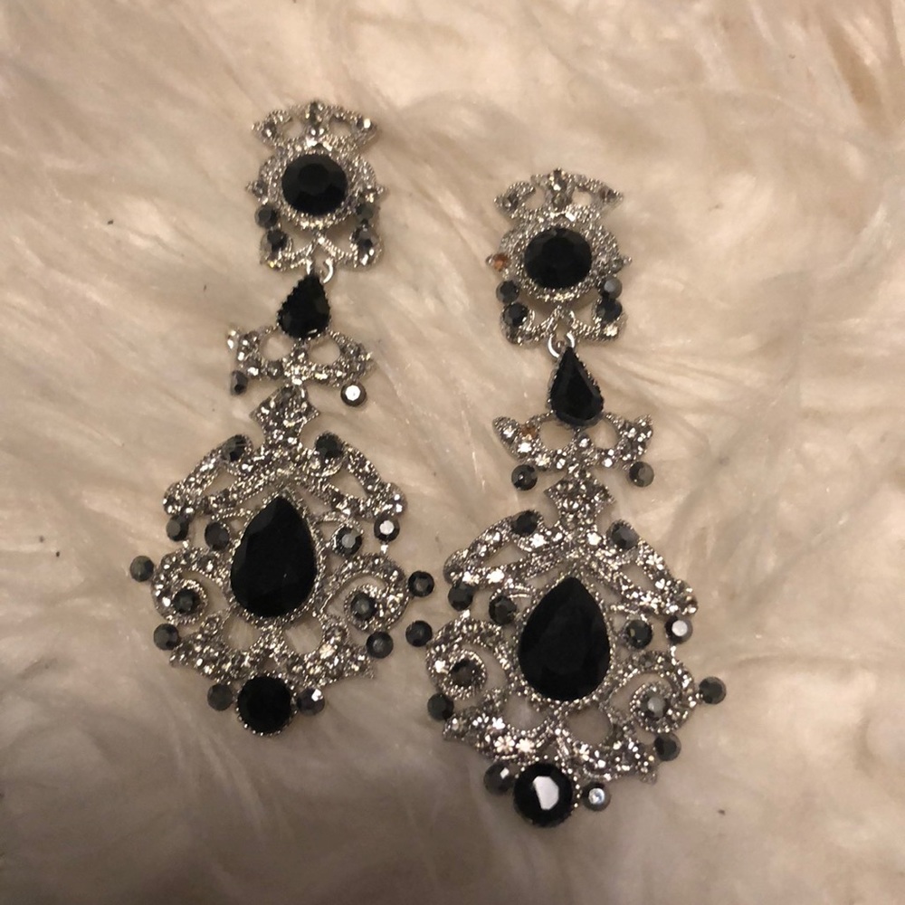 Jim Ball Swarovski Earrings in Smoke/Black/Silver